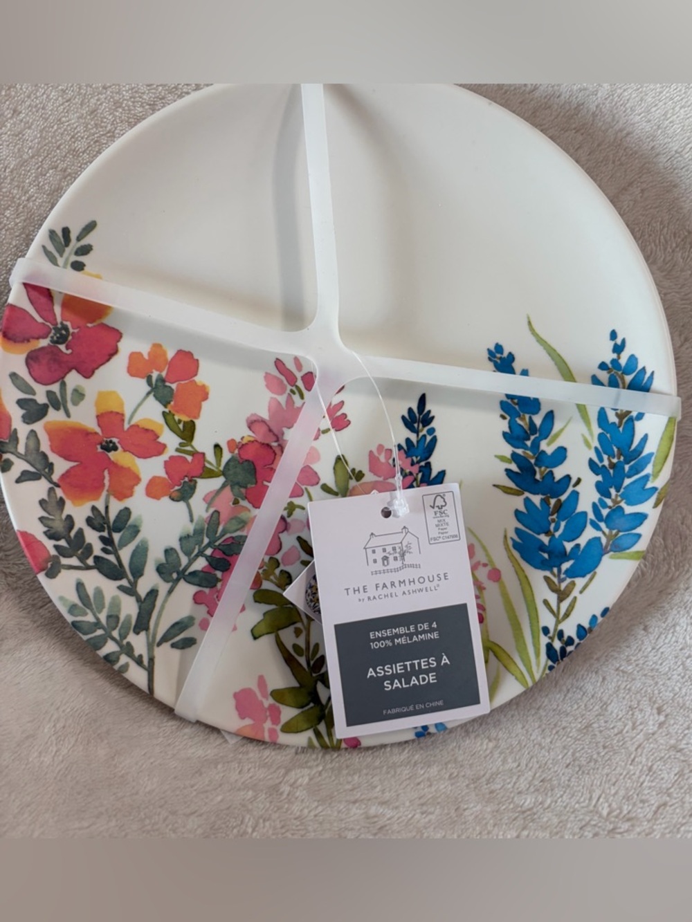 NWT The Farmhouse by Rachel Ashwell Floral Melamine Salad Plates Set of 4